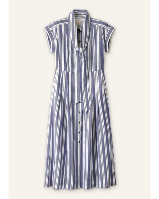 ME+EM Blue Stripe Fit And Flare Midi Shirt Dress + Belt-Multi
