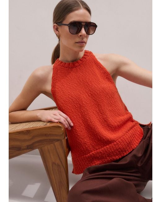 ME+EM Red Cotton Bouclé Halterneck Vest