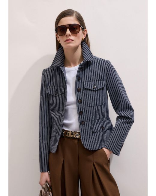ME+EM Blue Striped Slim Fit Military Jacket/Light Cream
