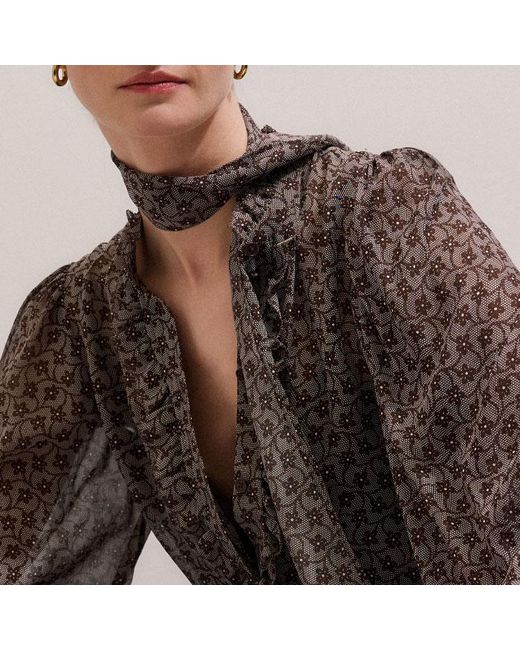 ME+EM Multicolor Silk Ditsy Lace Print Straight Blouse With Tie + Cami/Light Cream