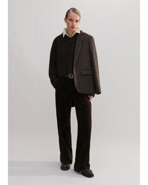 ME+EM Black Donegal Tweed High V-Neck Crop Sweater