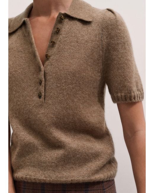 ME+EM Brown Merino Cashmere Silk Pouf Sleeve Knit Tee