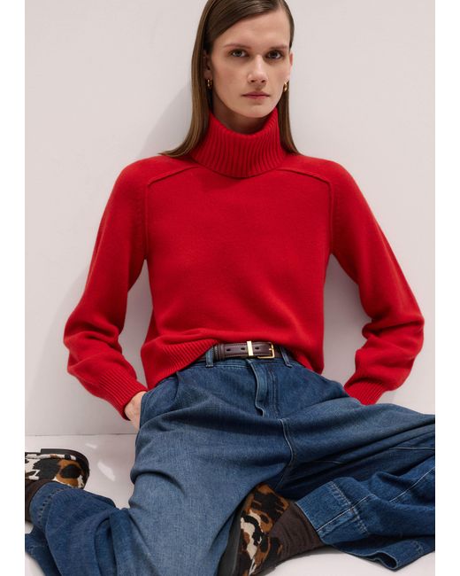 ME+EM Red Cashmere Relaxed Balloon Sleeve Jumper + Snood