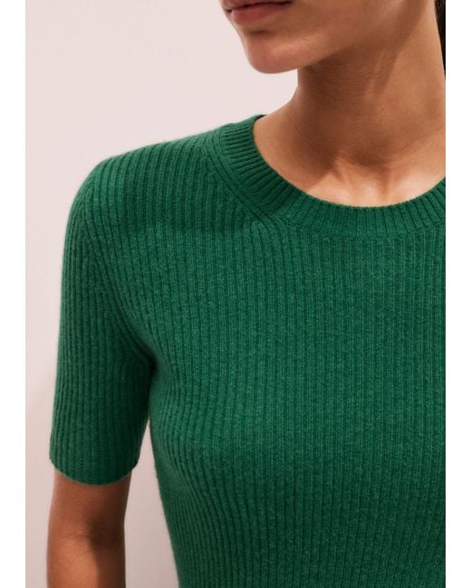 ME+EM Green Cashmere Slim Rib Knit Tee