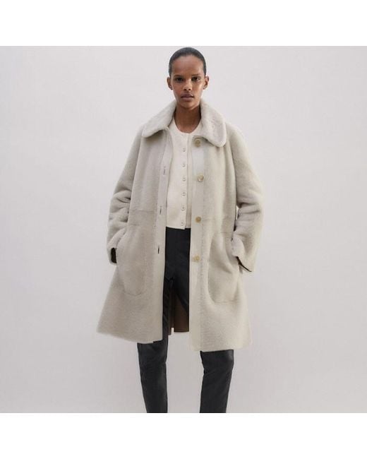 ME+EM Natural Luxe Shearling Leather-Mix Swing Coat