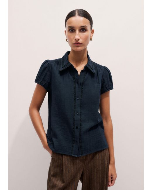 ME+EM Blue Cheesecloth Cap-Sleeve Blouse