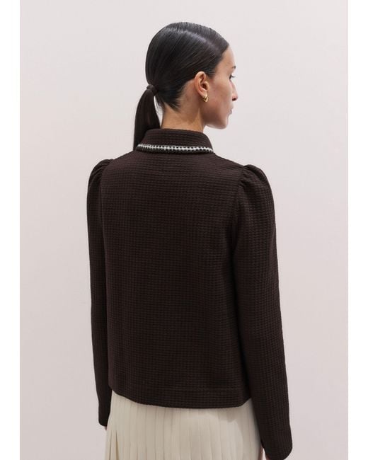 ME+EM Black Texture Zip Front Swing Top