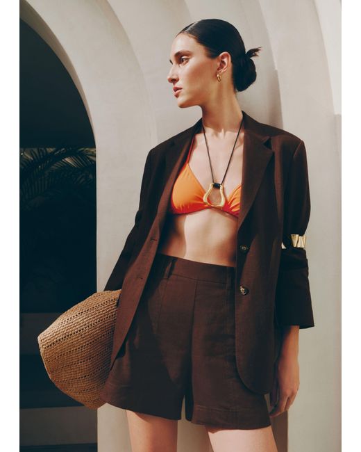 ME+EM Brown Crease-Less Linen Deconstructed Lightweight Summer Blazer