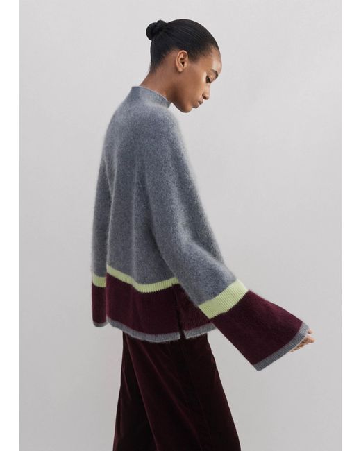 ME+EM Gray Brushed Cashmere Relaxed Stripe Jumper