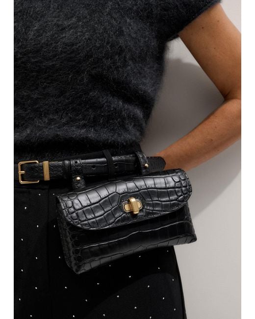 ME+EM Black Croc Print 5 Way Belt Bag