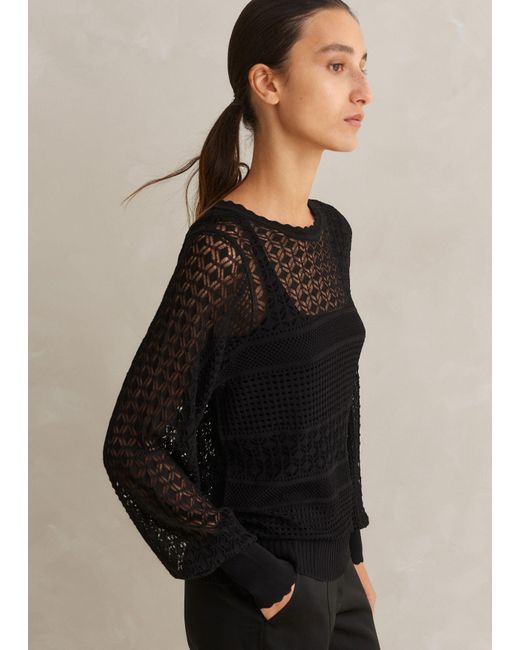 ME+EM Lace Stitch Knit Top + Cami in Black