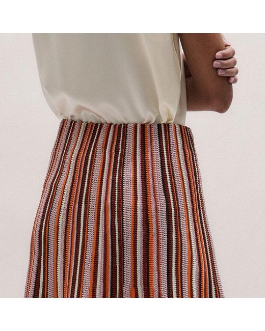 ME+EM White Metallic Textured Stripe Knit Maxi Skirt