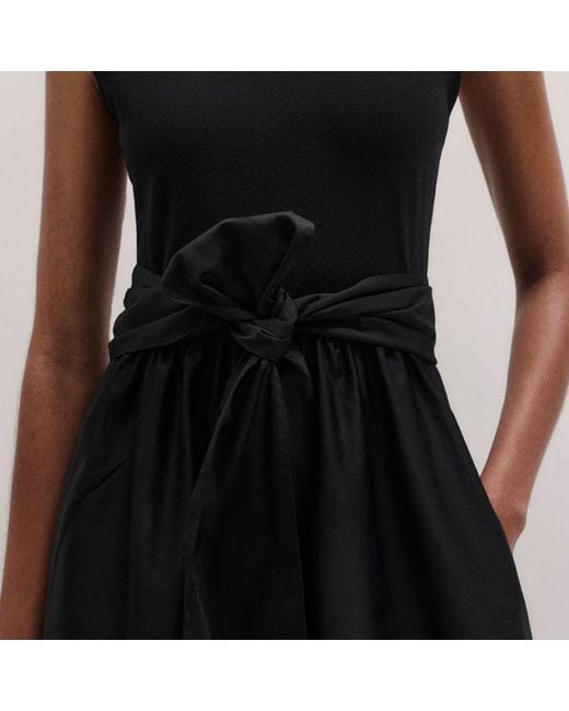 ME+EM Black Boat Neck Fit And Flare Maxi Dress + Tie