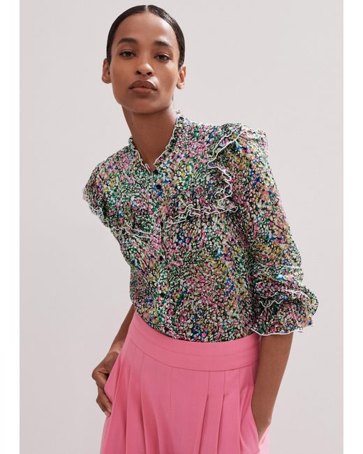 ME+EM Multicolor Silk-Blend Devoré Confetti Print Blouse