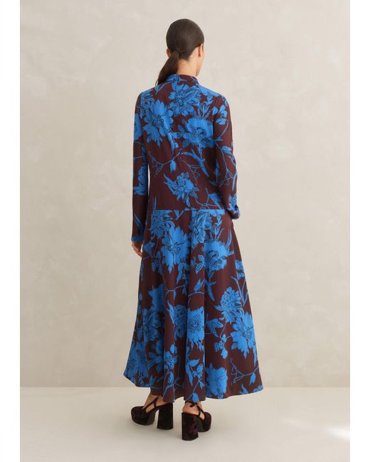 ME+EM Blue Scribbled Floral Print Maxi Dress