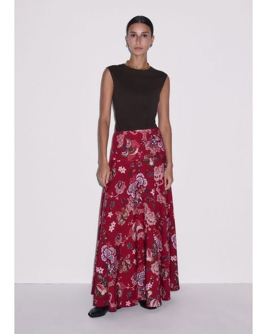 ME+EM Red Grand Paisley Print Full Length Skirt Light Cream-Multi