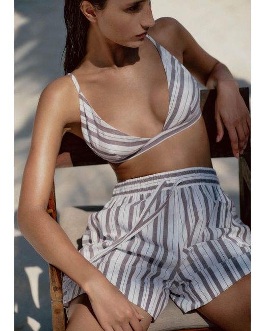ME+EM Brown Cotton Summer Stripe Shirt Bralette