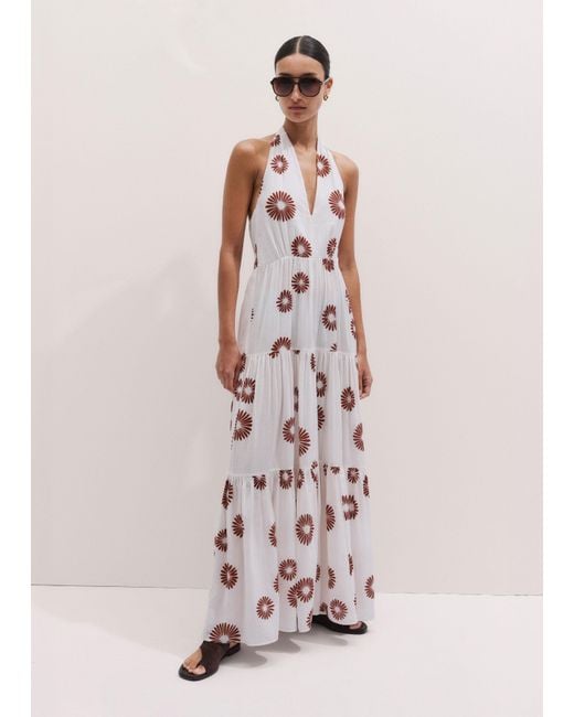 ME+EM White Cotton Modern Daisy Print Full Length Dress Soft-Cinnamon
