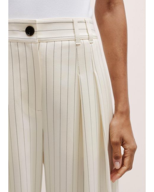 ME+EM Natural Italian Wool-Blend Pinstripe Double Pleat Wide Leg Trouser