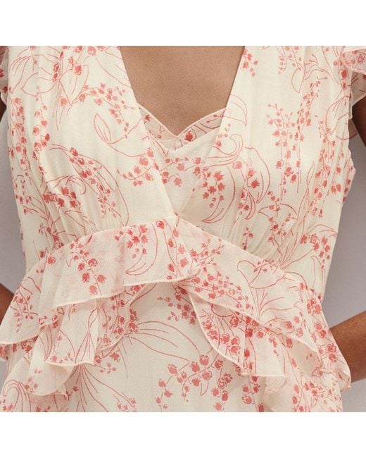 ME+EM Natural Silk Lily Of The Valley Print Ruffle Maxi Dress + Bandeau