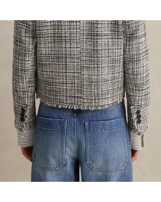 ME+EM Gray Cotton-blend Fringe Trim Crop Jacket