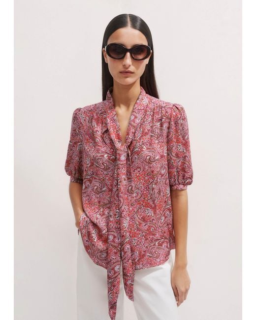 ME+EM Multicolor Silk Intricate Paisley Print Pussybow Blouse