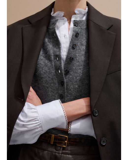 ME+EM Gray Frill Neck Layering Blouse