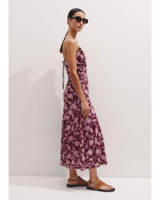 ME+EM Multicolor Midnight Hibiscus Print Ruched Maxi Dress