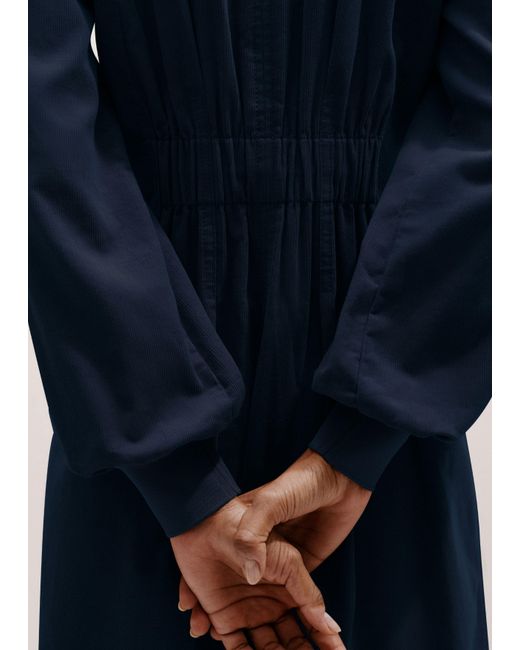 ME+EM Blue Cotton Cord Pleated Midi Dress