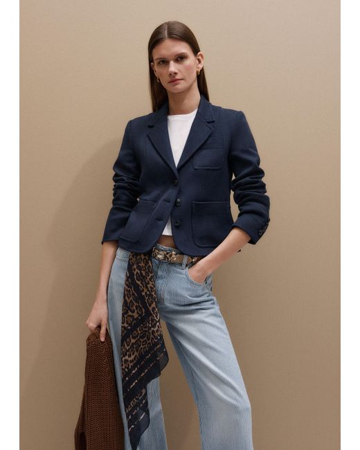 ME+EM Blue Herringbone Crop Jacket