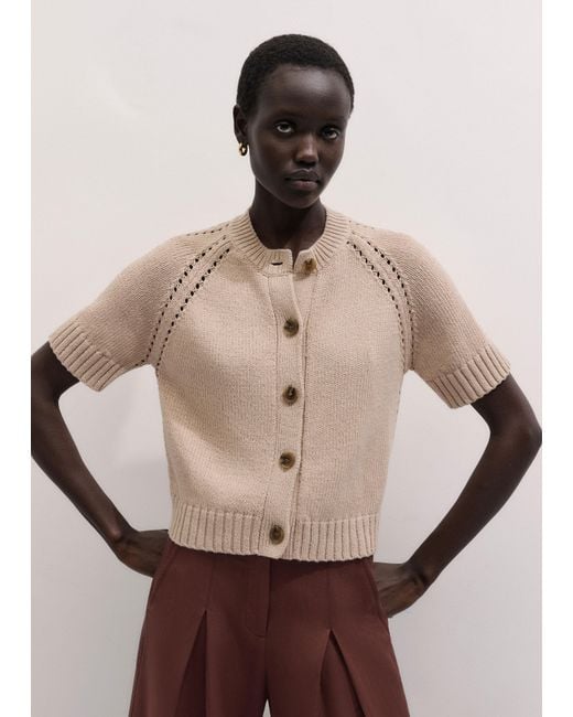 ME+EM Brown Chunky Cotton Button-Through Knit Tee