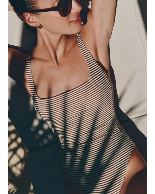 ME+EM Multicolor Microstripe Swimsuit Cinnamon-Cream