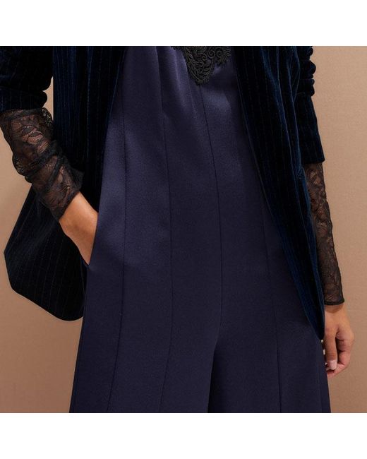 ME+EM Blue Lace + Satin Back Crepe Wideleg Jumpsuit + Belt