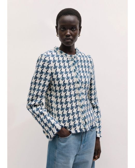 ME+EM Blue Statement Houndstooth Short Jacket-Soft