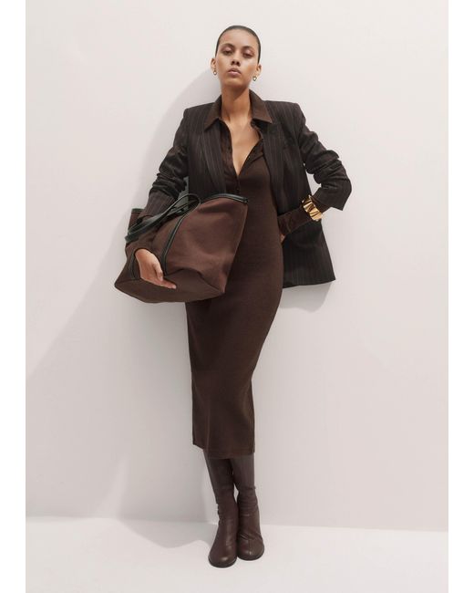 ME+EM Natural Ultimate Rib Shirt Midi Dress Chocolate Mélange