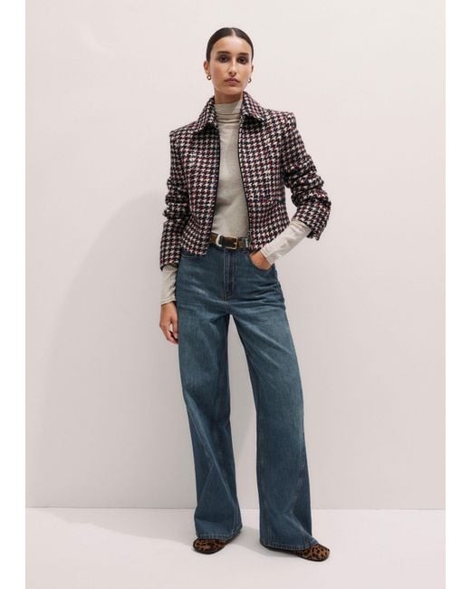 ME+EM Black Houndstooth Fitted Cropped Jacket