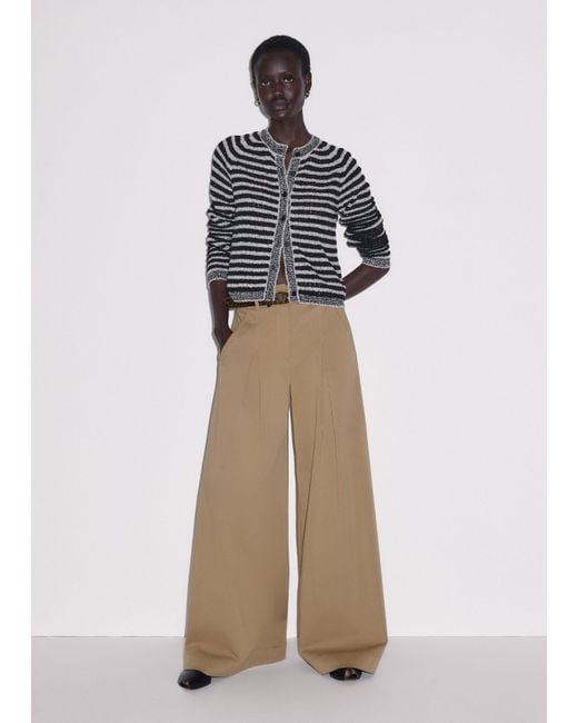 ME+EM Black Textured Stripe Cardigan-Cream