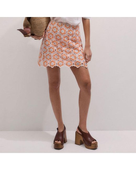 ME+EM Pink Floral Crochet Beach Mini Skirt + Slip Sunny-Multi