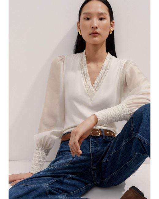 ME+EM White Fluid Balloon Sleeve Layering Blouse