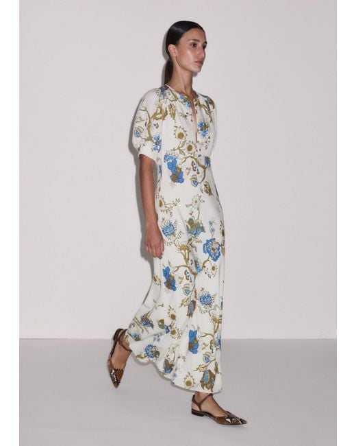 ME+EM Natural Floral Garden Print Bias Cut Maxi Dress + Cami Light Cream-Multi