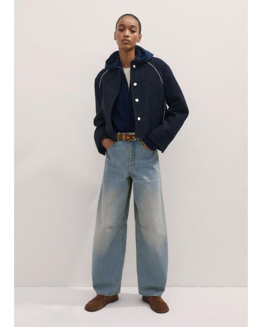 ME+EM Blue Cashmere Relaxed Fit Box Zip Hoody