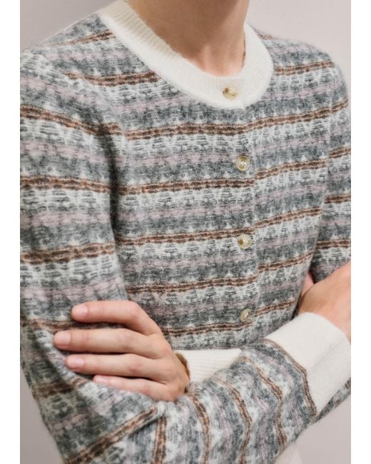 ME+EM Gray Jacquard Knit Crop Cardigan