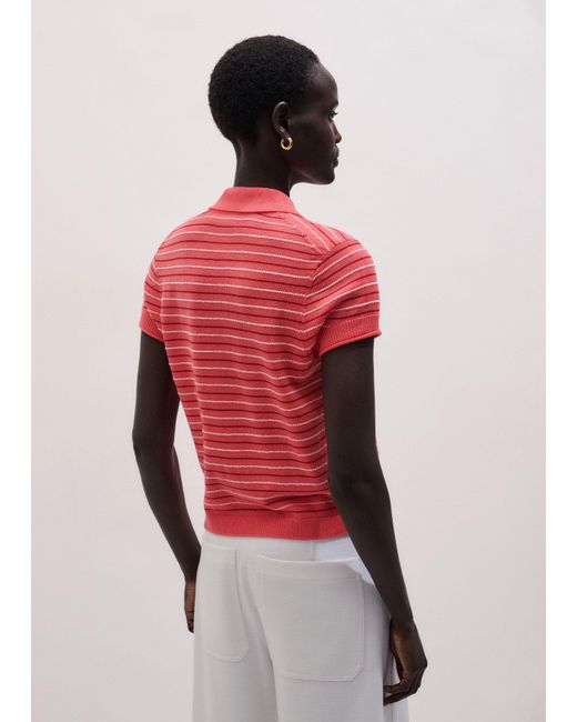 ME+EM Textured Stripe Straight Polo Tee