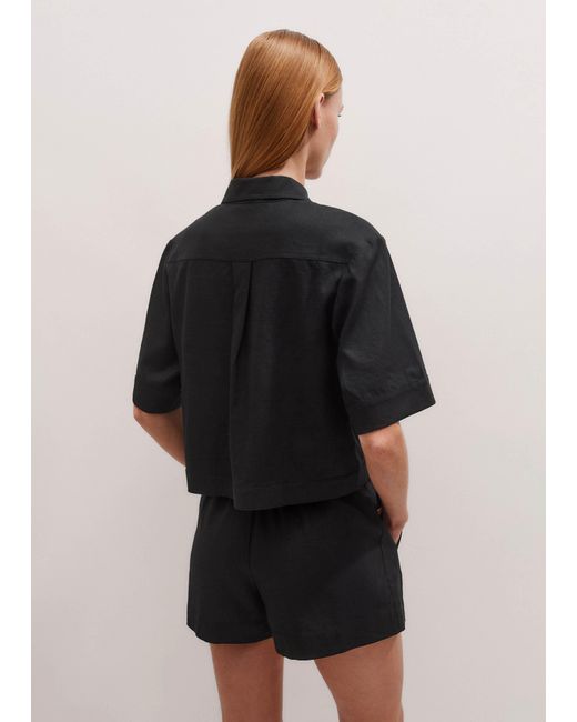 ME+EM Black Crease-Less Linen Boxy Crop Shirt