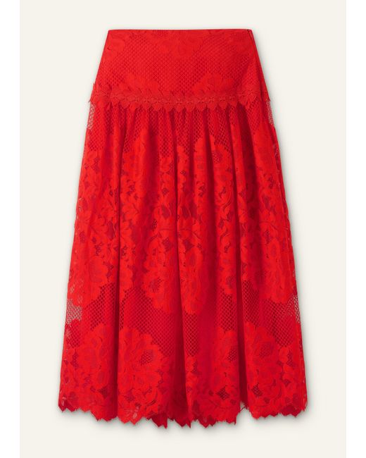 ME+EM Red Graphic Floral Lace Maxi Skirt