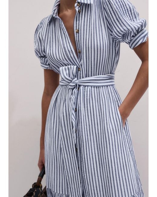 ME+EM Purple Cheesecloth Stripe Midi Shirt Dress + Belt