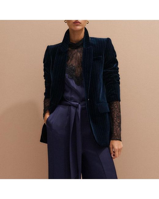 ME+EM Blue Lace + Satin Back Crepe Wideleg Jumpsuit + Belt