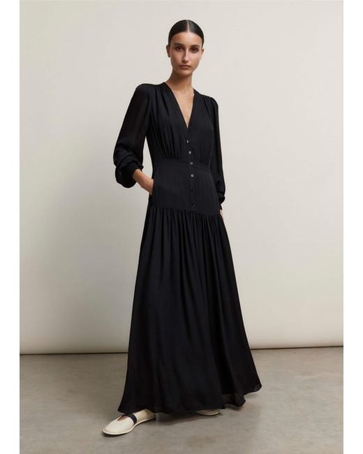 ME+EM Black Silk Statement V-Neck Maxi Dress + Belt