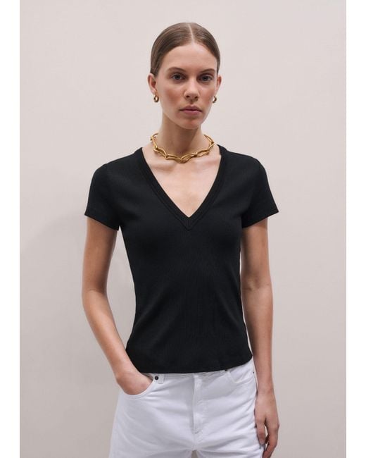 ME+EM Brown Ultimate Fitted Rib V-Neck Tee