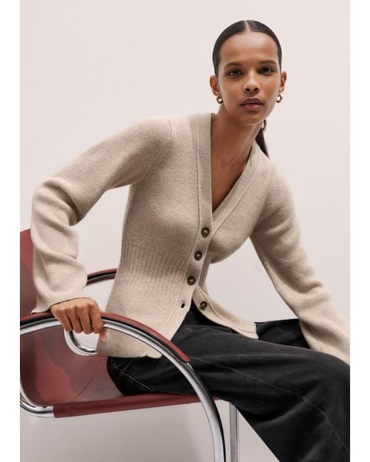 ME+EM Natural Merino Cashmere Waisted Cardigan